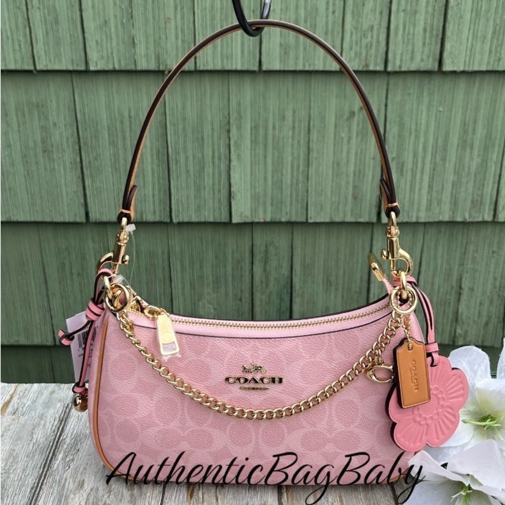 Coach Teri Shoulder Bag In Signature Canvas With Charms Powder Pink Purse